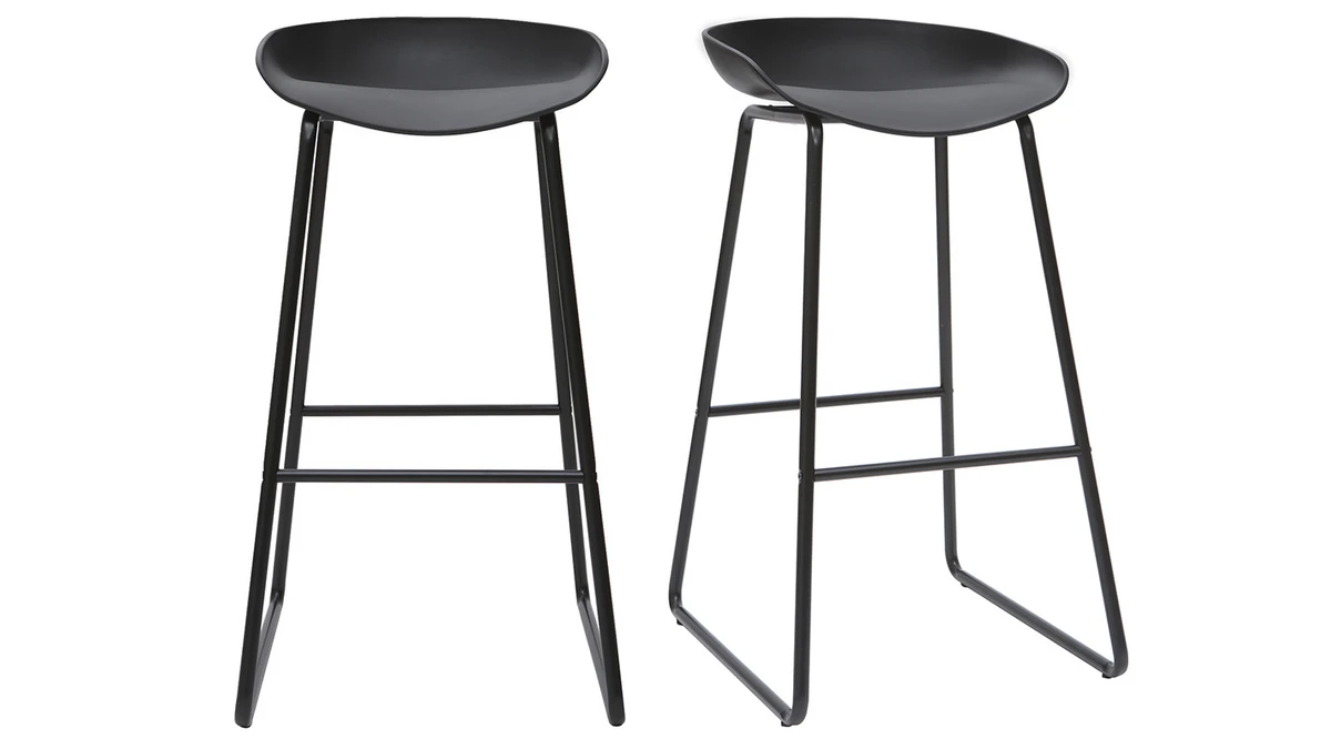 Tabourets De Bar Design Noirs H75 Cm (lot De 2) PEBBLE 3 Tabourets De Bar Design Noirs H75 Cm (lot De 2) PEBBLE
