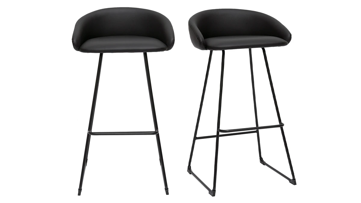 Tabourets De Bar Design Noirs H75 Cm (lot De 2) REYNOLD 3 Tabourets De Bar Design Noirs H75 Cm (lot De 2) REYNOLD