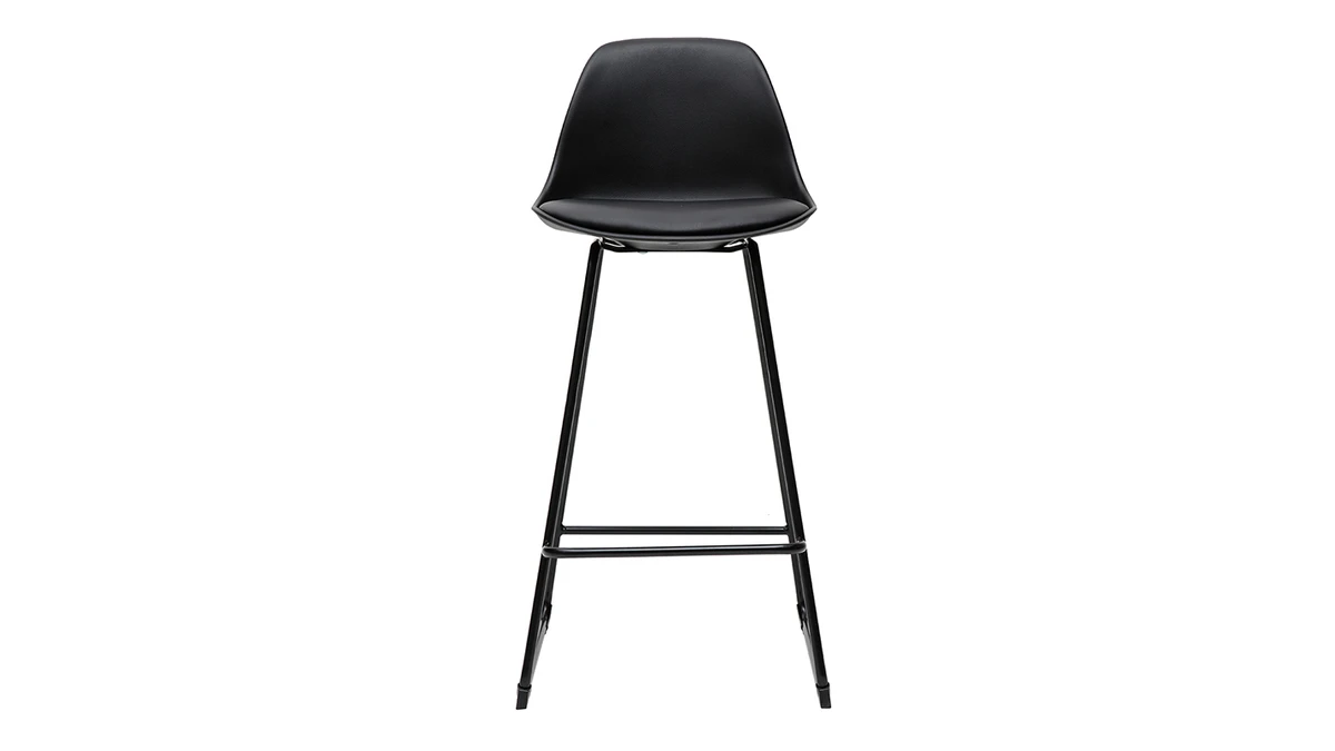 Tabourets De Bar Design Noirs Pieds Métal 65 Cm (lot De 2) FRANZ 4 Tabourets De Bar Design Noirs Pieds Métal 65 Cm (lot De 2) FRANZ – Image 2