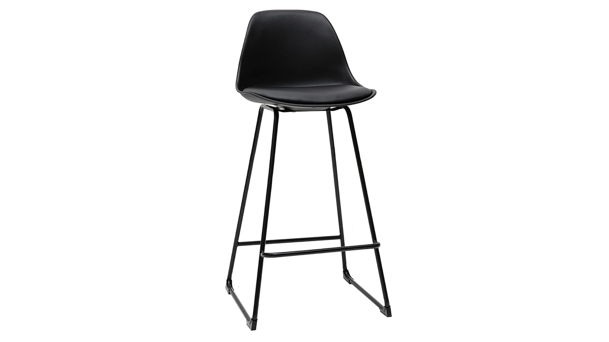 Tabourets De Bar Design Noirs Pieds Métal 65 Cm (lot De 2) FRANZ 5 Tabourets De Bar Design Noirs Pieds Métal 65 Cm (lot De 2) FRANZ – Image 3