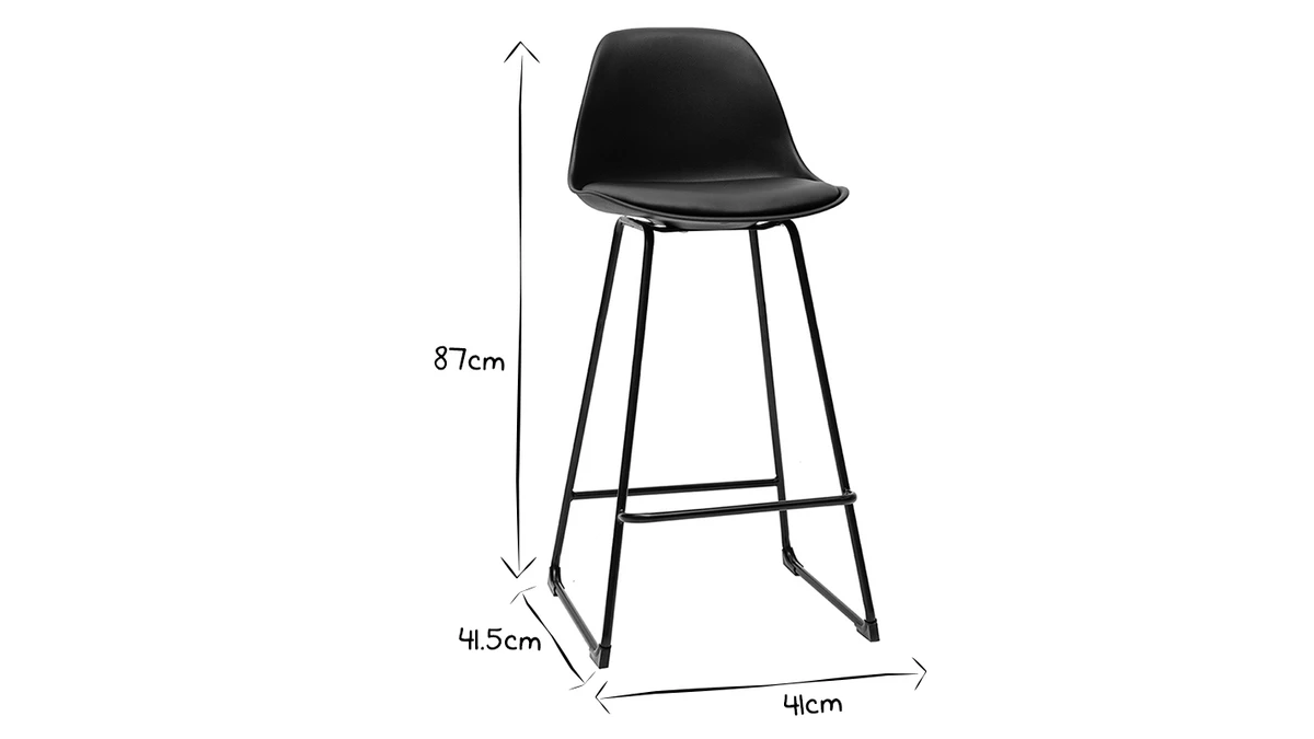 Tabourets De Bar Design Noirs Pieds Métal 65 Cm (lot De 2) FRANZ 9 Tabourets De Bar Design Noirs Pieds Métal 65 Cm (lot De 2) FRANZ – Image 7