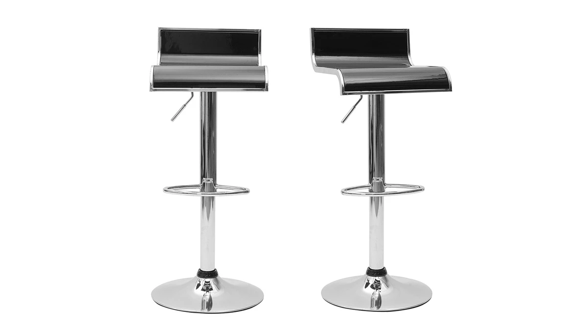 Tabourets De Bar Design Noirs WAVES (lot De 2) 3 Tabourets De Bar Design Noirs WAVES (lot De 2)