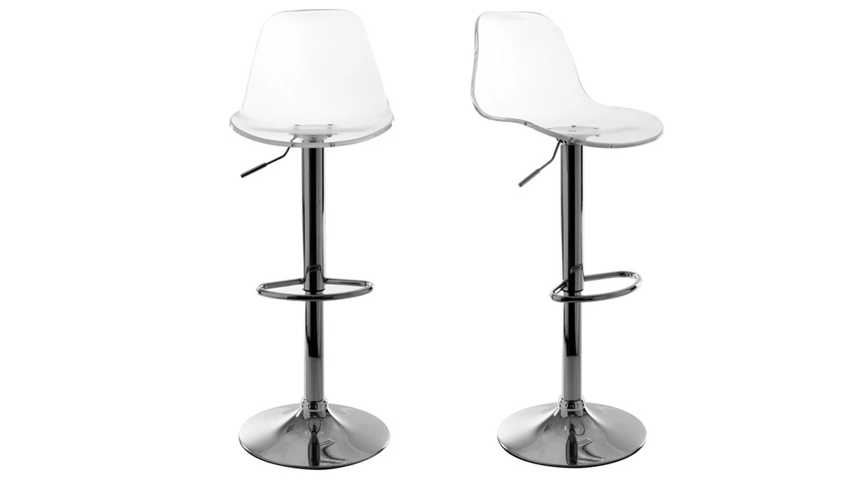 Tabourets De Bar Design Réglables Transparents (lot De 2) GALILEO 3 Tabourets De Bar Design Réglables Transparents (lot De 2) GALILEO