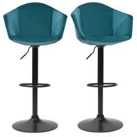 Tabourets De Bar Design Réglables Velours Bleu Pétrole (lot De 2) TAYA
