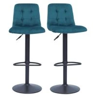 Tabourets De Bar Design Réglables Velours Gaufré Bleu Pétrole (lot De 2) ESCAPE