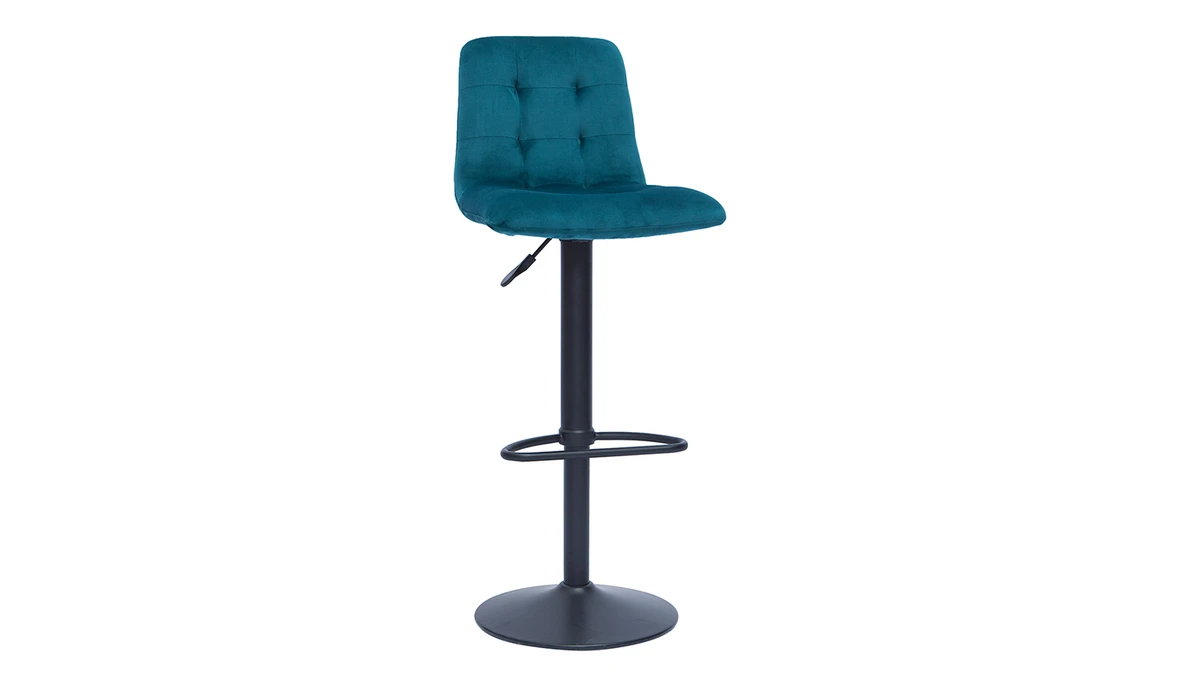 Tabourets De Bar Design Réglables Velours Gaufré Bleu Pétrole (lot De 2) ESCAPE 5 Tabourets De Bar Design Réglables Velours Gaufré Bleu Pétrole (lot De 2) ESCAPE – Image 3