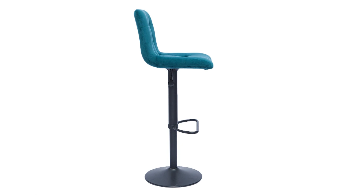 Tabourets De Bar Design Réglables Velours Gaufré Bleu Pétrole (lot De 2) ESCAPE 6 Tabourets De Bar Design Réglables Velours Gaufré Bleu Pétrole (lot De 2) ESCAPE – Image 4
