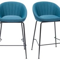 Tabourets De Bar Design Tissu Bleu Canard 65 Cm (lot De 2) SHERU