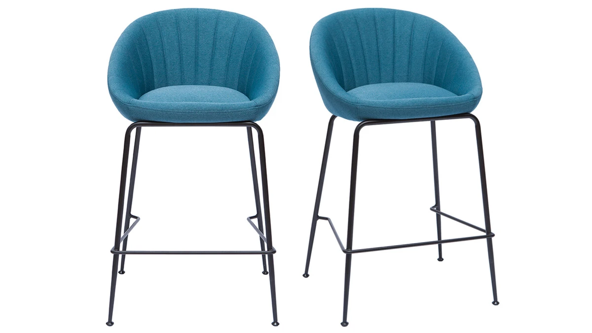 Tabourets De Bar Design Tissu Bleu Canard 65 Cm (lot De 2) SHERU 3 Tabourets De Bar Design Tissu Bleu Canard 65 Cm (lot De 2) SHERU