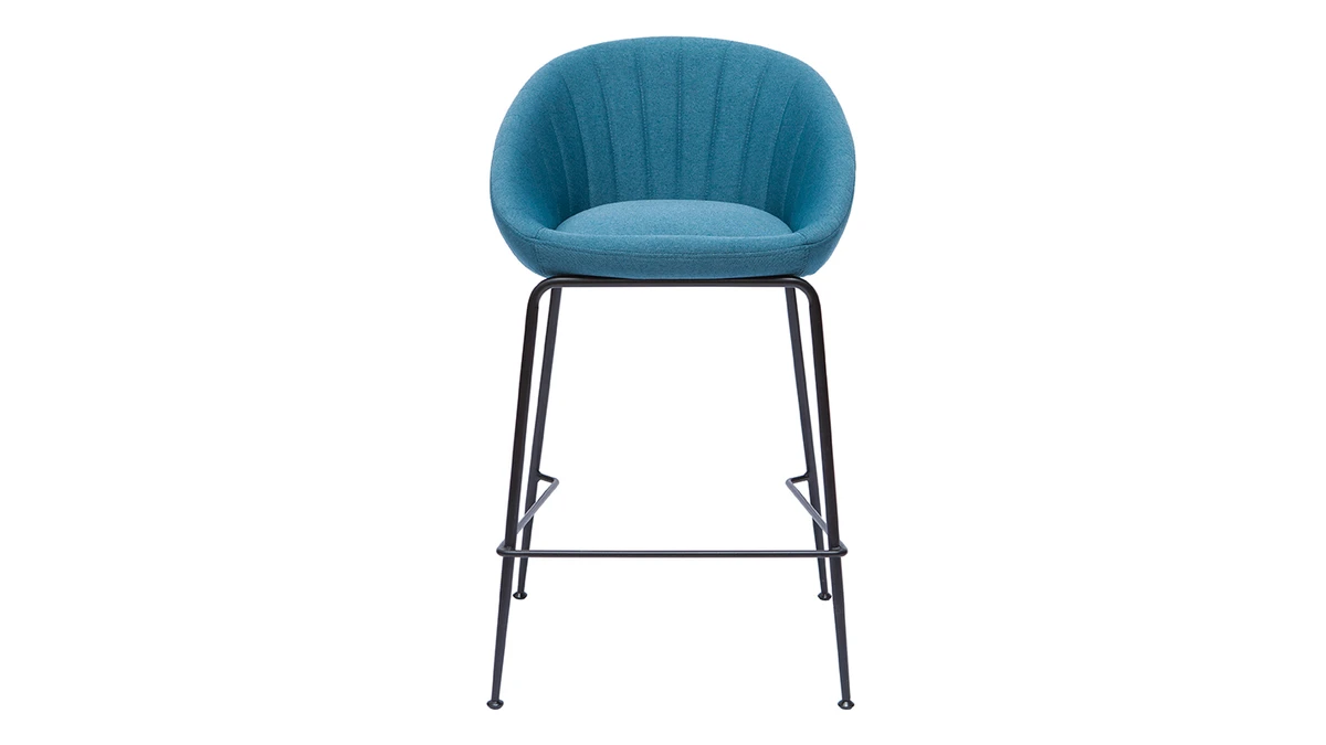 Tabourets De Bar Design Tissu Bleu Canard 65 Cm (lot De 2) SHERU 4 Tabourets De Bar Design Tissu Bleu Canard 65 Cm (lot De 2) SHERU – Image 2