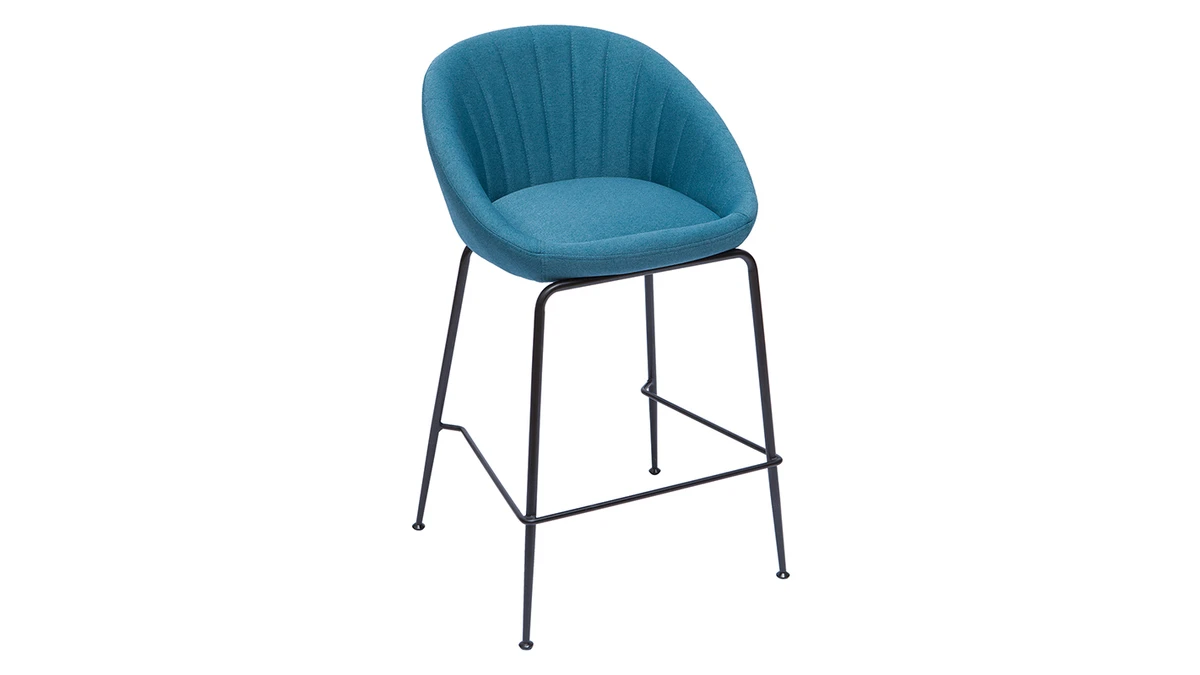 Tabourets De Bar Design Tissu Bleu Canard 65 Cm (lot De 2) SHERU 5 Tabourets De Bar Design Tissu Bleu Canard 65 Cm (lot De 2) SHERU – Image 3