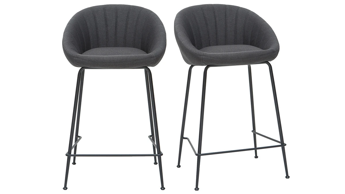 Tabourets De Bar Design Tissu Gris Foncé 65 Cm (lot De 2) SHERU 3 Tabourets De Bar Design Tissu Gris Foncé 65 Cm (lot De 2) SHERU