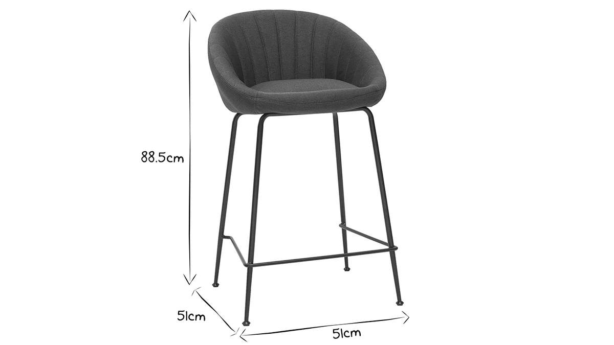 Tabourets De Bar Design Tissu Gris Foncé 65 Cm (lot De 2) SHERU 9 Tabourets De Bar Design Tissu Gris Foncé 65 Cm (lot De 2) SHERU – Image 7