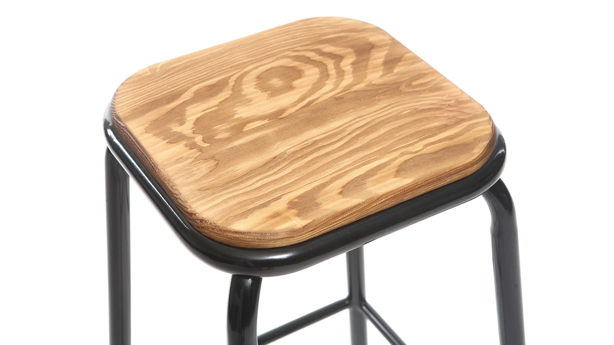 Tabourets De Bar Empilables Noir Et Bois Foncé H65 Cm (lot De 2) MEMPHIS 6 Tabourets De Bar Empilables Noir Et Bois Foncé H65 Cm (lot De 2) MEMPHIS – Image 4