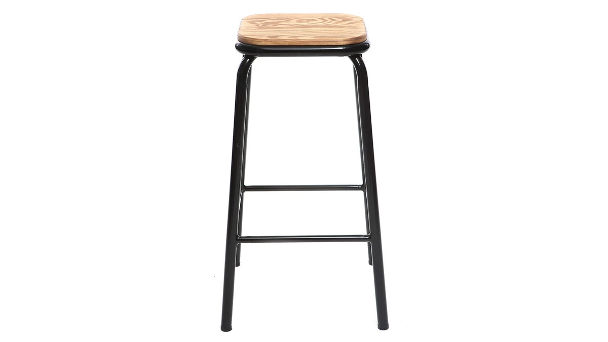 Tabourets De Bar Empilables Noir Et Bois Foncé H65 Cm (lot De 2) MEMPHIS 4 Tabourets De Bar Empilables Noir Et Bois Foncé H65 Cm (lot De 2) MEMPHIS – Image 2