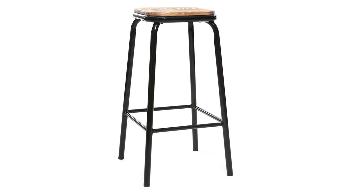 Tabourets De Bar Empilables Noir Et Bois Foncé H65 Cm (lot De 2) MEMPHIS 5 Tabourets De Bar Empilables Noir Et Bois Foncé H65 Cm (lot De 2) MEMPHIS – Image 3