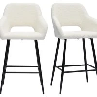 Tabourets De Bar En Tissu Effet Laine Bouclée Et Métal H65 Cm (lot De 2) LAURETTE