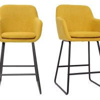 Tabourets De Bar En Tissu Effet Velours Jaune Moutarde H65 Cm (lot De 2) AMIKA