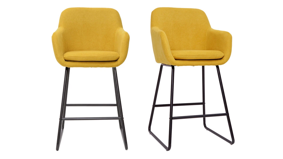 Tabourets De Bar En Tissu Effet Velours Jaune Moutarde H65 Cm (lot De 2) AMIKA 3 Tabourets De Bar En Tissu Effet Velours Jaune Moutarde H65 Cm (lot De 2) AMIKA