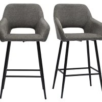 Tabourets De Bar En Tissu Effet Velours Texturé Gris Et Métal H65 Cm (lot De 2) LAURETTE
