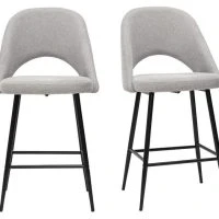 Tabourets De Bar En Tissu Effet Velours Texturé Gris H65 Cm (lot De 2) COSETTE