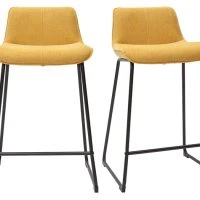 Tabourets De Bar En Tissu Effet Velours Texturé Jaune Moutarde Et Métal H65 Cm (lot De 2) BOOST