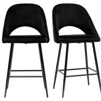 Tabourets De Bar En Velours Noir Et Métal H65 Cm (lot De 2) COSETTE