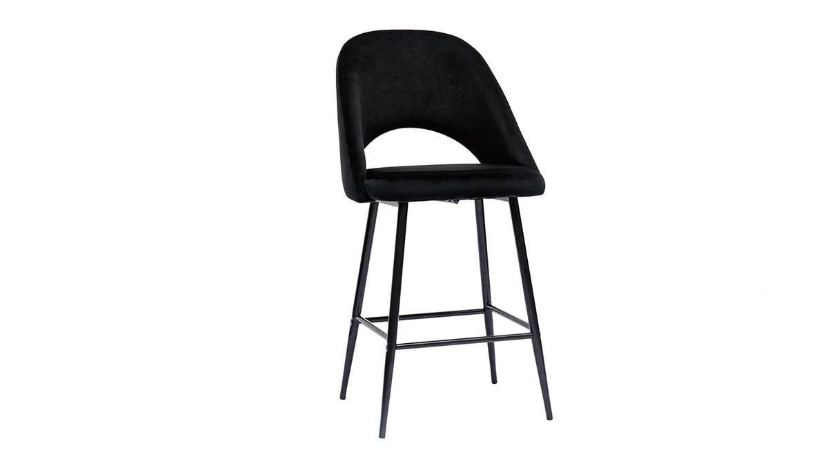Tabourets De Bar En Velours Noir Et Métal H65 Cm (lot De 2) COSETTE 5 Tabourets De Bar En Velours Noir Et Métal H65 Cm (lot De 2) COSETTE – Image 3