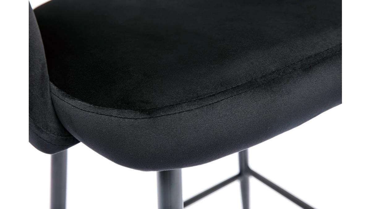 Tabourets De Bar En Velours Noir Et Métal H65 Cm (lot De 2) COSETTE 8 Tabourets De Bar En Velours Noir Et Métal H65 Cm (lot De 2) COSETTE – Image 6