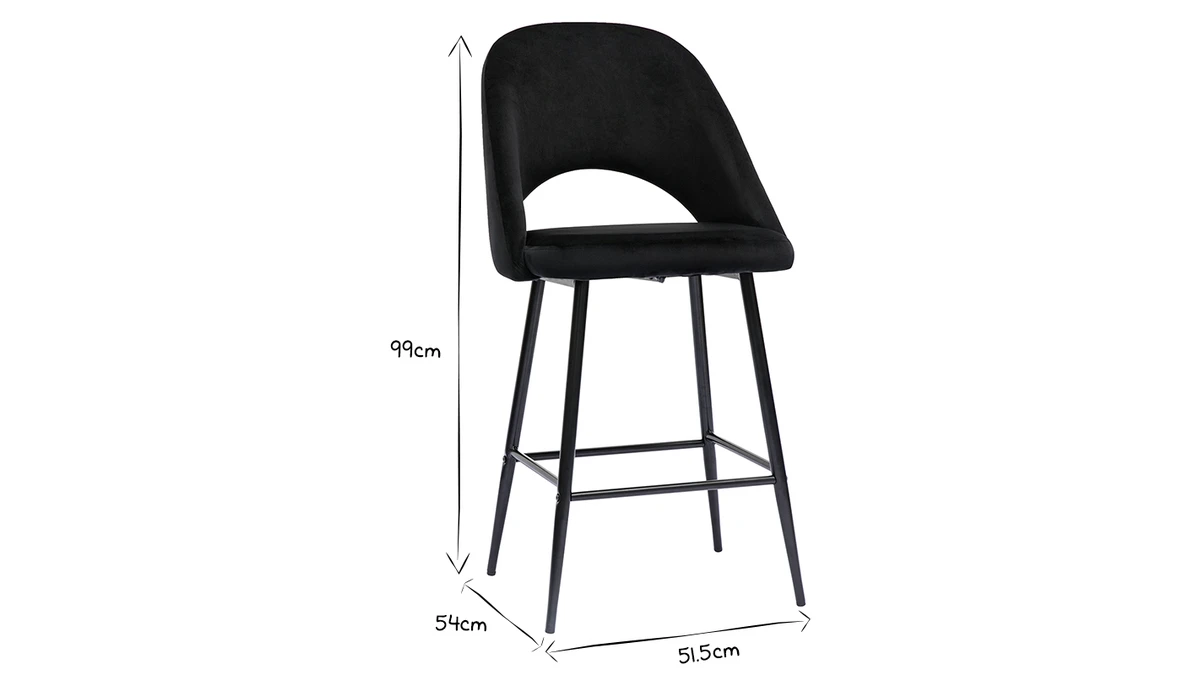 Tabourets De Bar En Velours Noir Et Métal H65 Cm (lot De 2) COSETTE 9 Tabourets De Bar En Velours Noir Et Métal H65 Cm (lot De 2) COSETTE – Image 7