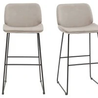 Tabourets De Bar Fixes En Tissu Velours Taupe Pieds Métal Noir H65 (lot De 2) KAOLY