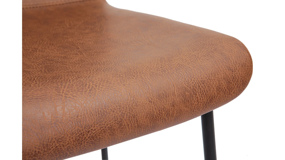 Tabourets De Bar Fixes Marron Aspect Vieilli Et Métal Noir H75 (lot De 2) HAROLD 8 Tabourets De Bar Fixes Marron Aspect Vieilli Et Métal Noir H75 (lot De 2) HAROLD – Image 6