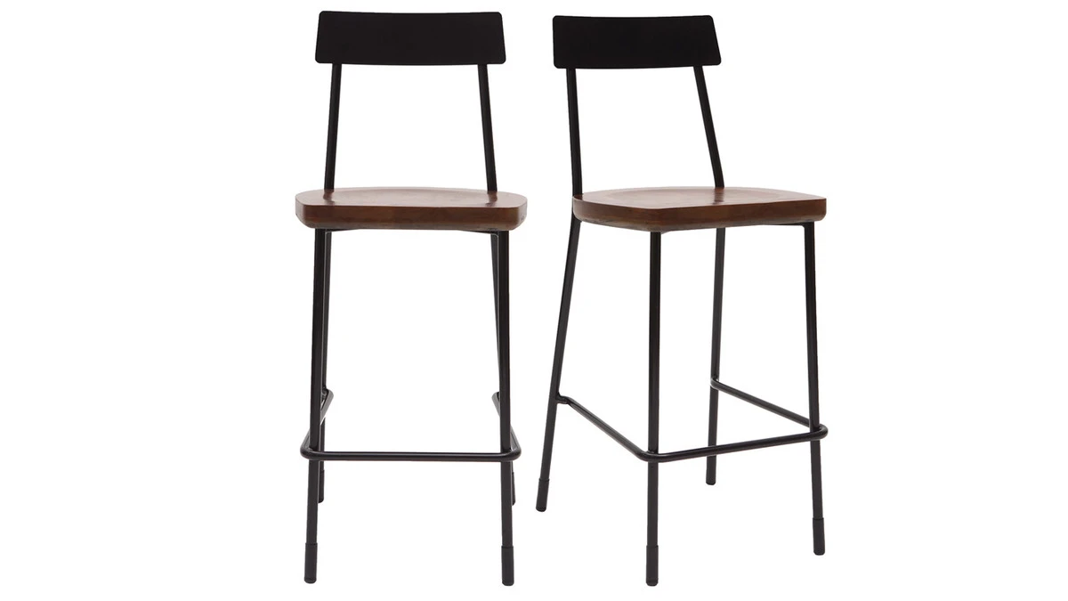 Tabourets De Bar Industriels Métal Et Bois 65 Cm (lot De 2) OUDIN 3 Tabourets De Bar Industriels Métal Et Bois 65 Cm (lot De 2) OUDIN
