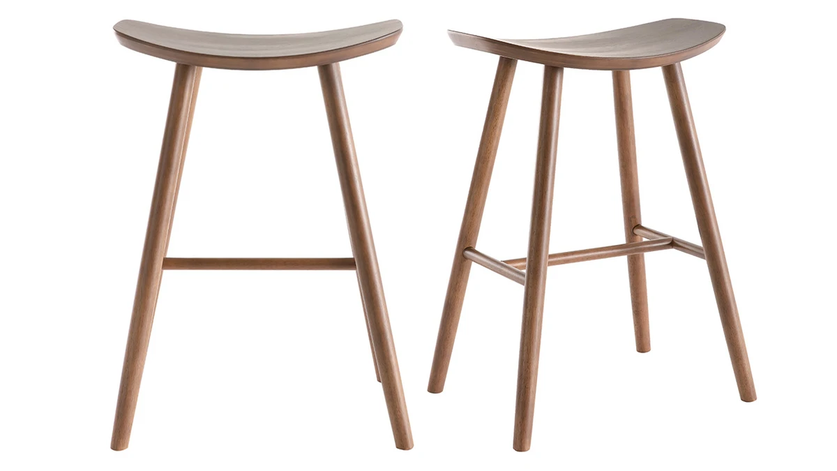 Tabourets De Bar Noyer H65 Cm (lot De 2) DEMORY 2 Tabourets De Bar Noyer H65 Cm (lot De 2) DEMORY