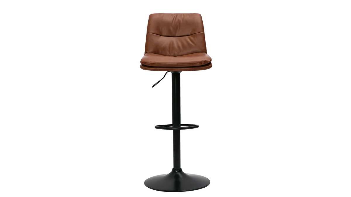 Tabourets De Bar Réglables En Polyuréthane Marron Et Métal Noir (lot De 2) ZUCK 4 Tabourets De Bar Réglables En Polyuréthane Marron Et Métal Noir (lot De 2) ZUCK – Image 2