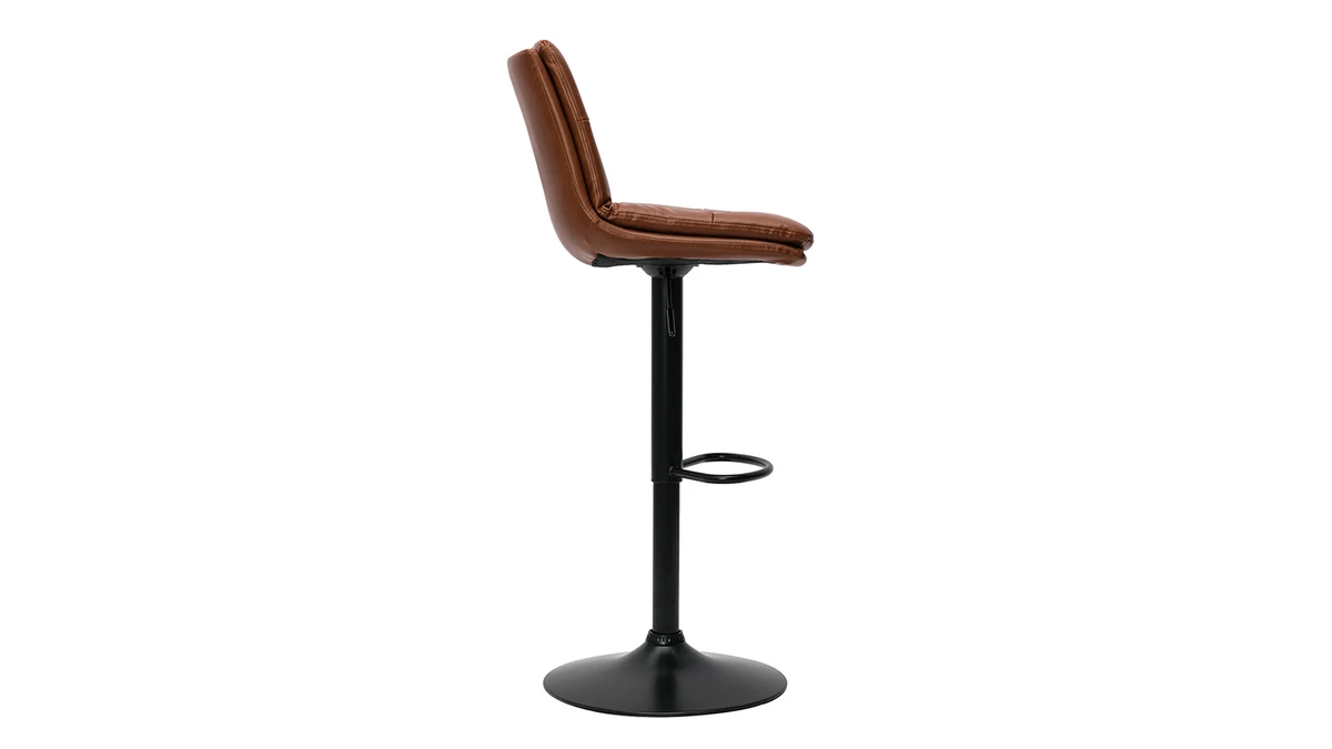 Tabourets De Bar Réglables En Polyuréthane Marron Et Métal Noir (lot De 2) ZUCK 6 Tabourets De Bar Réglables En Polyuréthane Marron Et Métal Noir (lot De 2) ZUCK – Image 4