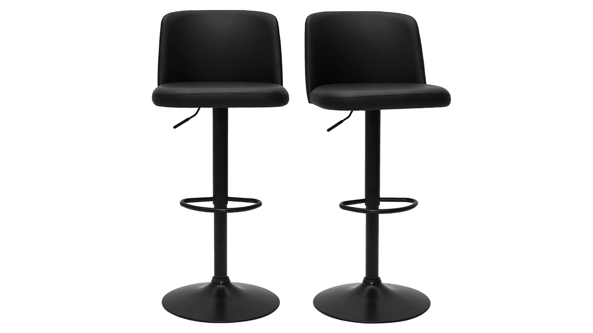 Tabourets De Bar Réglables En Polyuréthane Noir Et Métal Noir (lot De 2) MONTI 3 Tabourets De Bar Réglables En Polyuréthane Noir Et Métal Noir (lot De 2) MONTI