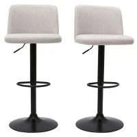 Tabourets De Bar Réglables En Tissu Effet Velours Texturé Beige Et Métal Noir (lot De 2) MONTI