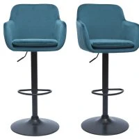 Tabourets De Bar Réglables En Tissu Velours Bleu Pétrole Et Métal Noir (lot De 2) AMIKA