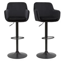 Tabourets De Bar Réglables En Velours Noir Et Métal (lot De 2) AMIKA