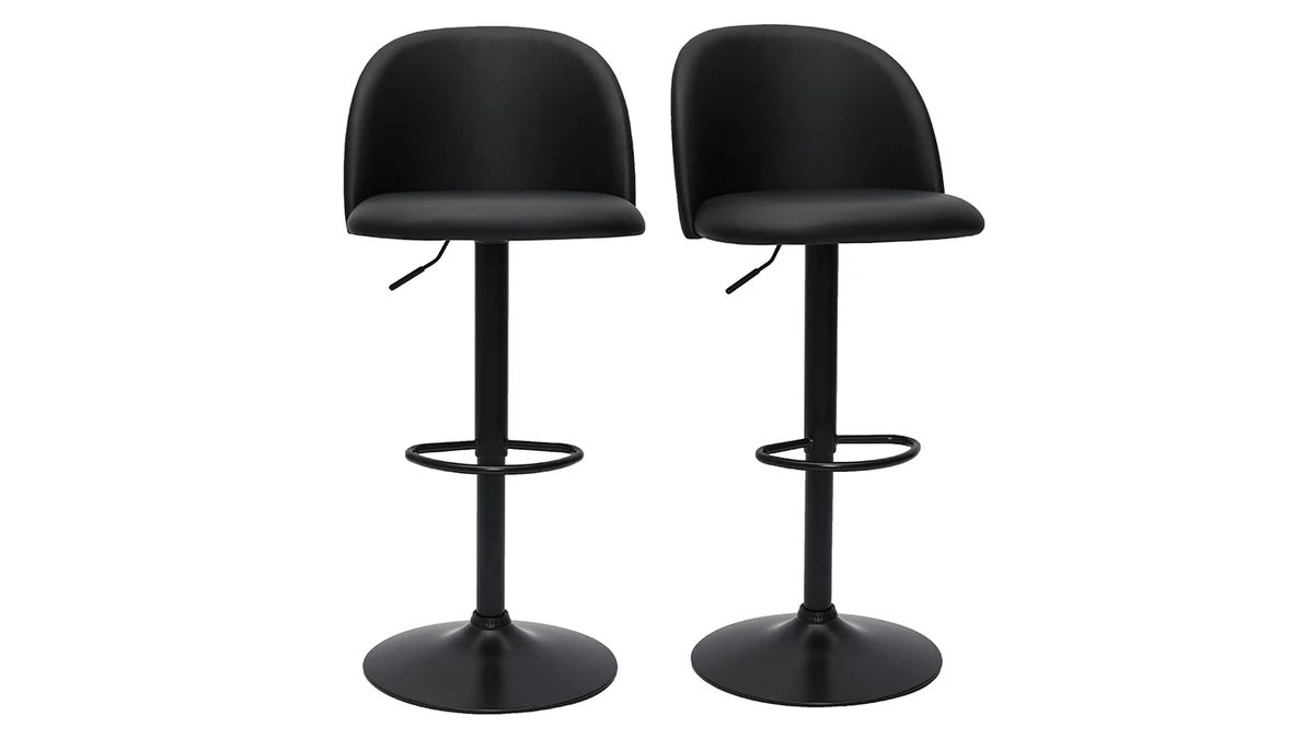 Tabourets De Bar Réglables Polyuréthane Noir Et Métal Noir (lot De 2) CELESTE 3 Tabourets De Bar Réglables Polyuréthane Noir Et Métal Noir (lot De 2) CELESTE