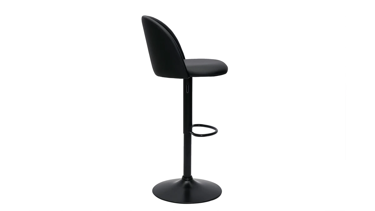 Tabourets De Bar Réglables Polyuréthane Noir Et Métal Noir (lot De 2) CELESTE 6 Tabourets De Bar Réglables Polyuréthane Noir Et Métal Noir (lot De 2) CELESTE – Image 4