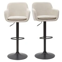Tabourets De Bar Réglables Tissu Effet Velours Beige Et Métal (lot De 2) AMIKA
