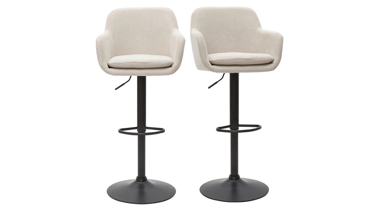 Tabourets De Bar Réglables Tissu Effet Velours Beige Et Métal (lot De 2) AMIKA 3 Tabourets De Bar Réglables Tissu Effet Velours Beige Et Métal (lot De 2) AMIKA