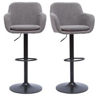 Tabourets De Bar Réglables Tissu Effet Velours Gris Et Métal (lot De 2) AMIKA