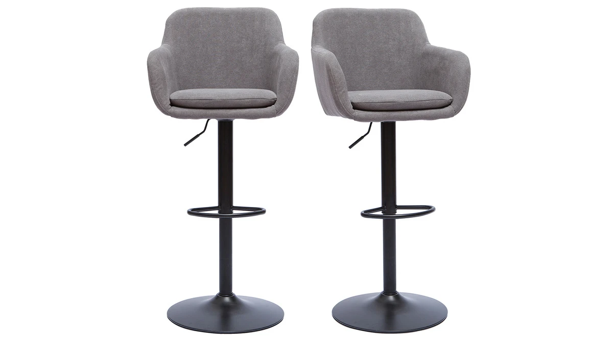 Tabourets De Bar Réglables Tissu Effet Velours Gris Et Métal (lot De 2) AMIKA 3 Tabourets De Bar Réglables Tissu Effet Velours Gris Et Métal (lot De 2) AMIKA