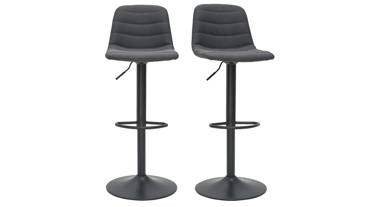 Tabourets De Bar Réglables Tissu Et Métal Gris Foncé (lot De 2) SAURY 3 Tabourets De Bar Réglables Tissu Et Métal Gris Foncé (lot De 2) SAURY