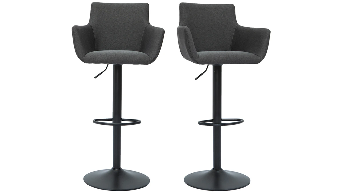 Tabourets De Bar Réglables Tissu Gris Anthracite Métal Noir (lot De 2) CARLIE 3 Tabourets De Bar Réglables Tissu Gris Anthracite Métal Noir (lot De 2) CARLIE