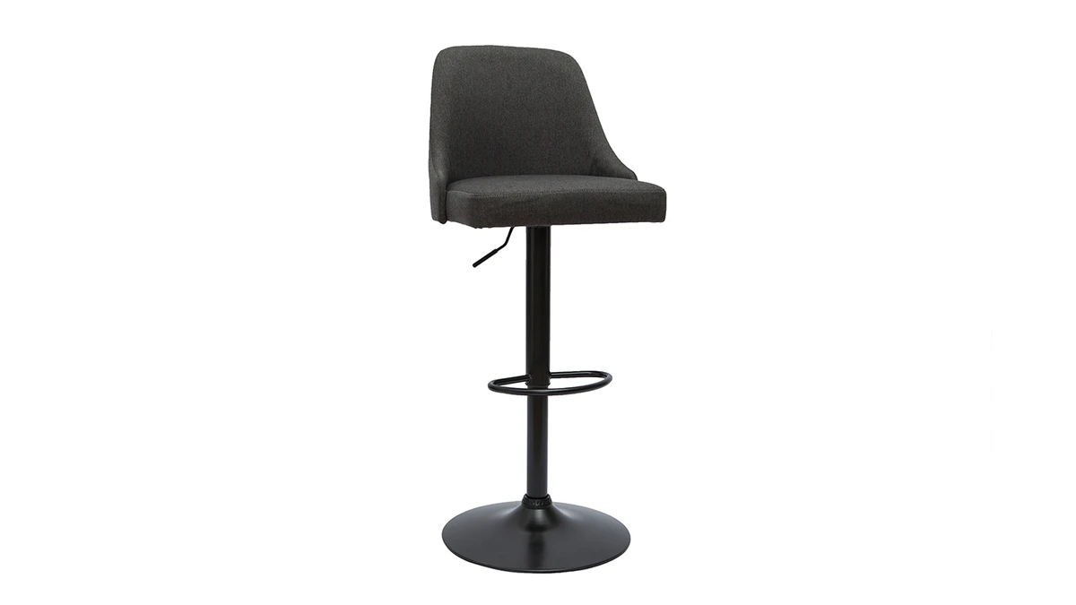 Tabourets De Bar Réglables Tissu Gris Foncé Et Métal Noir (lot De 2) HASTA 5 Tabourets De Bar Réglables Tissu Gris Foncé Et Métal Noir (lot De 2) HASTA – Image 3