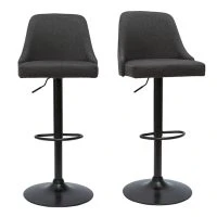 Tabourets De Bar Réglables Tissu Gris Foncé Et Métal Noir (lot De 2) HASTA